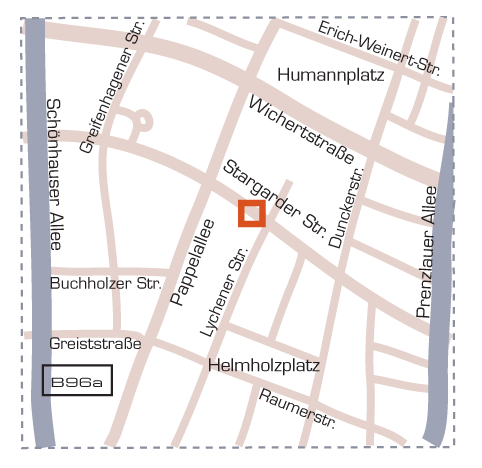 Detailansicht der Anfahrtskarte zum Berliner Büro , Karte 3 Straßenkarte